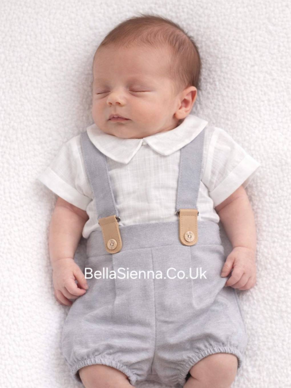 Calamaro  Boys Grey & White Shirt & Shorts Set With Braces - 17803