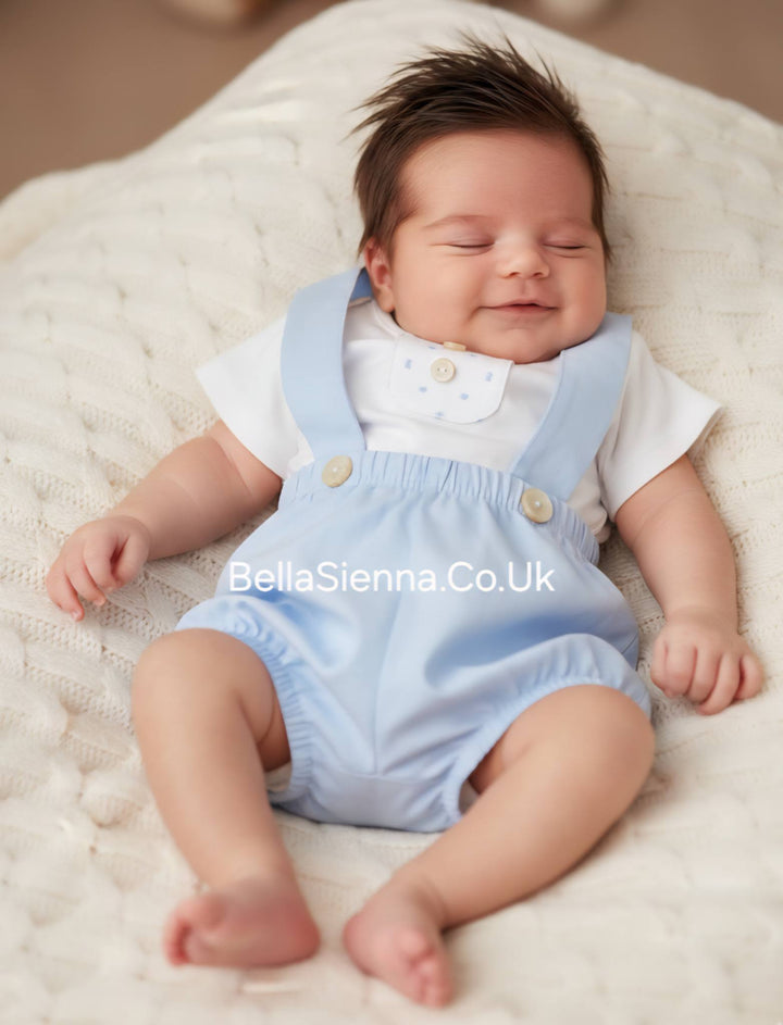 Calamaro Baby Boys Blue & White Shirt & Dungaree Shorts Set - 17825