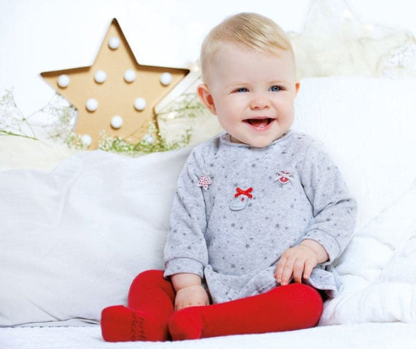 Tutto Piccolo Girls Grey And Red Velour Dress