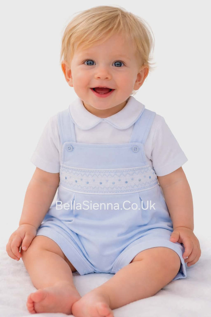 Blues Baby Boys Cotton Interlock Dungaree Set With Smocking Detail - BB0673