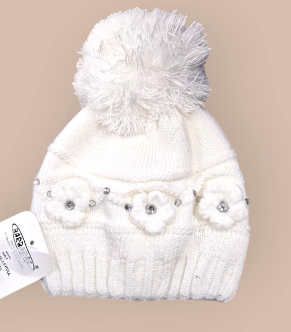 Barbaras Luxury Diamanté Detail Baby Girls Pom Pom Hat