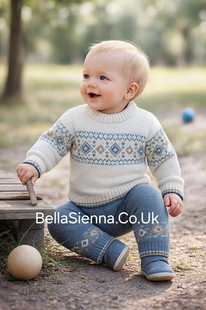 Sarah Louise Boys Two Piece Kintted Jumper & Joggers Set - 008221 - Ivory/Slate/Beige