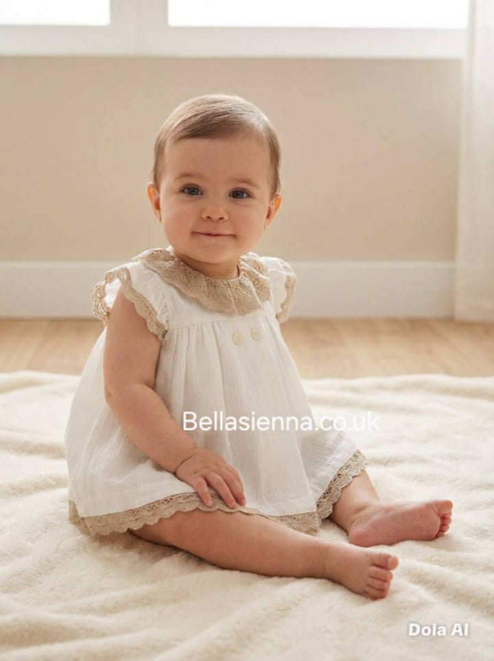 Mayoral Baby Girls Ivory & Beige Dress & Matching Pants - 1888