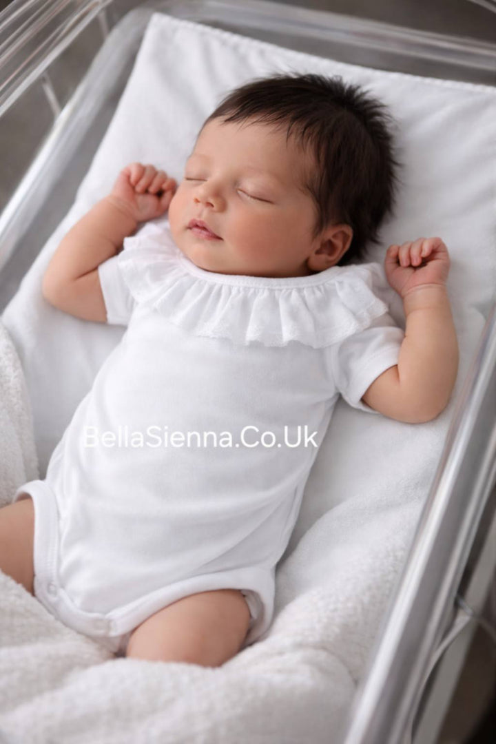 Calamaro Baby White Plumetti Collar Vest Top With Lace Trim - 19068