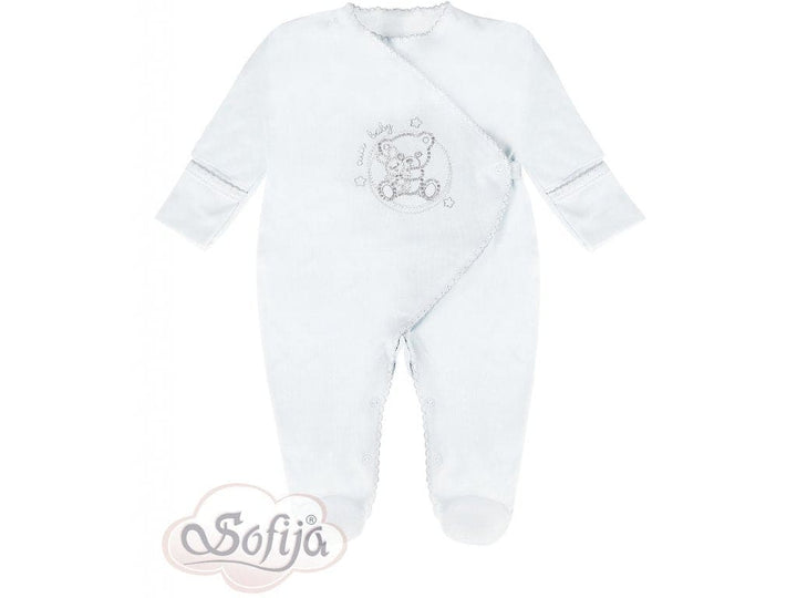 Sofia "Pajac Bobo" White 100% Cotton Unisex Babygrow - Sleepsuit With Built In Mittens