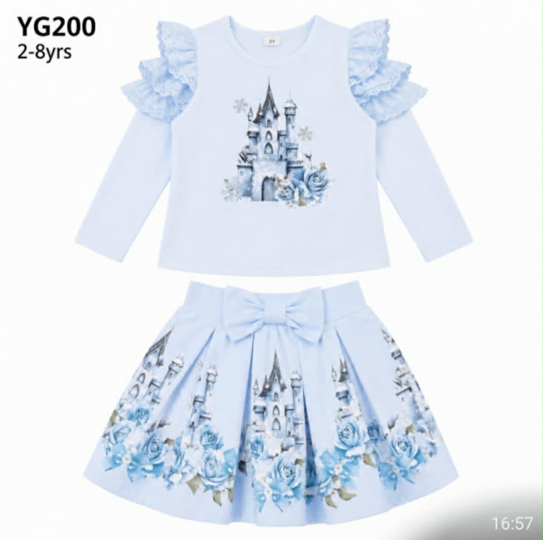 Giorgio Bambini Girls Blue "Princess Castle" Skirt & Top Set - YG-200