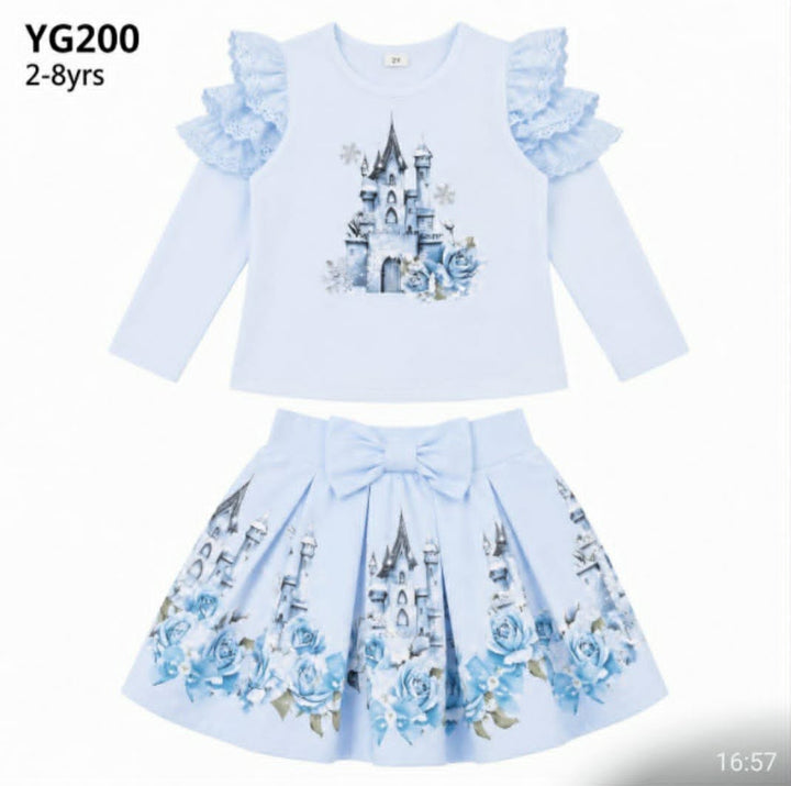 Giorgio Bambini Girls Blue "Princess Castle" Skirt & Top Set - YG-200