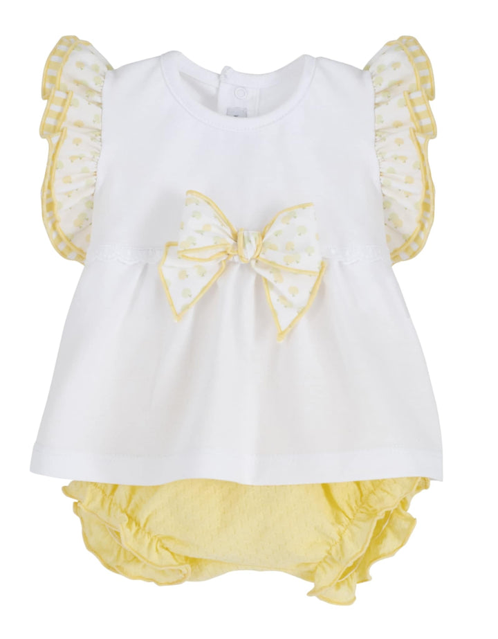 Calamaro Baby Girls Lemon & White Jam Pants Set With Bow - 11107