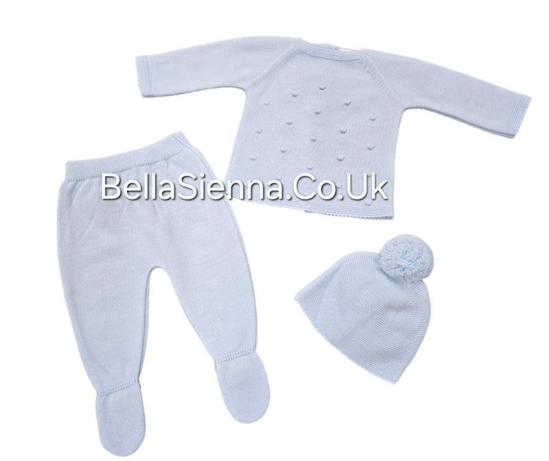 Boys Blue Three Piece Knitted Set With Hat - C1031
