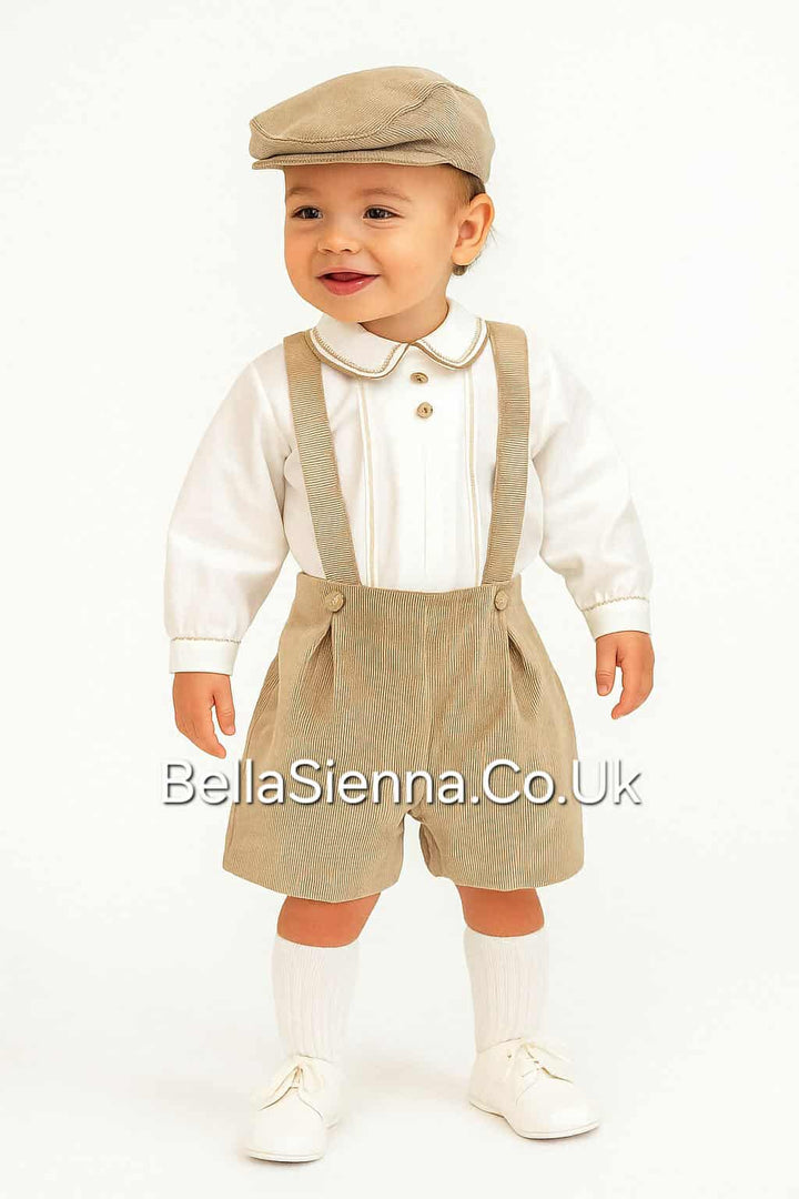 Pretty Originals Cream & Brown Boys Outfit With Matching Flat Cap - DL08150
