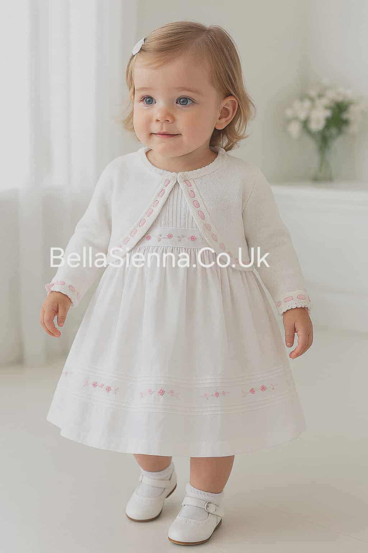 Pretty Originals Girls White And Pink Bow Cardigan