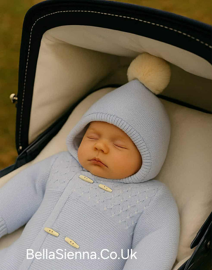 Martin Aranda Blue Knitted All In One Snowsuit With Faux Fur Trim