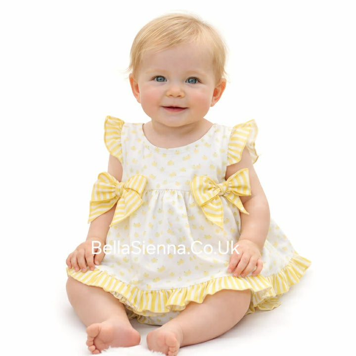 Calamaro Baby Girls Apple Pinafore Dress & Matching Pants Set With Lemon Bows - 22076