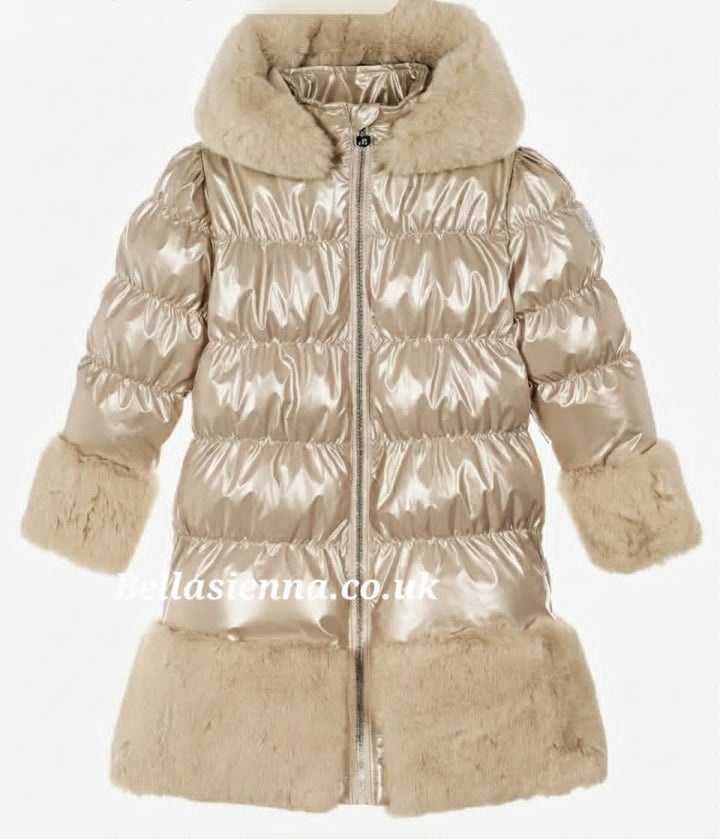 PRE-ORDER ..... GIORGIO BAMBINI Girls Champagne Fur Trim Coat