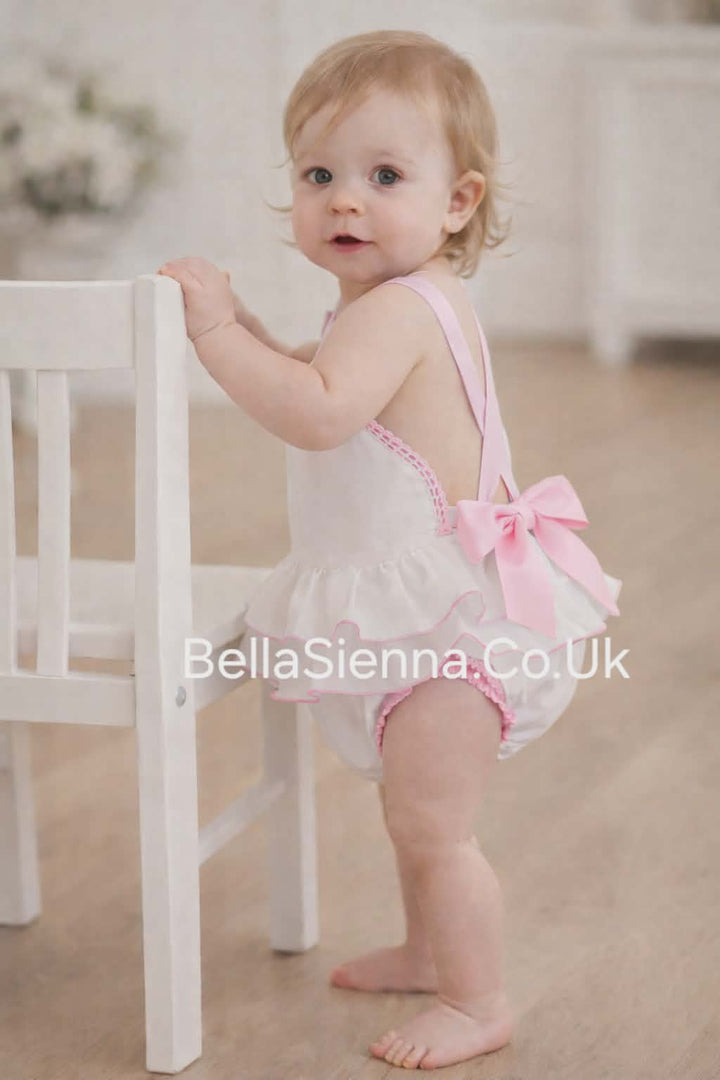 Nini Baby Girls White And Pink Romper/Shortie