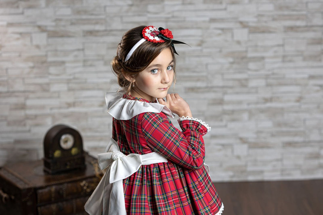 Abuela Tata Red & Green Tartan Dress With Beautiful Bow Back - 2599349