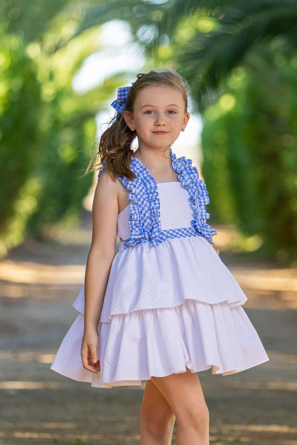 Babine White & Blue Gingham Dress - 2522827