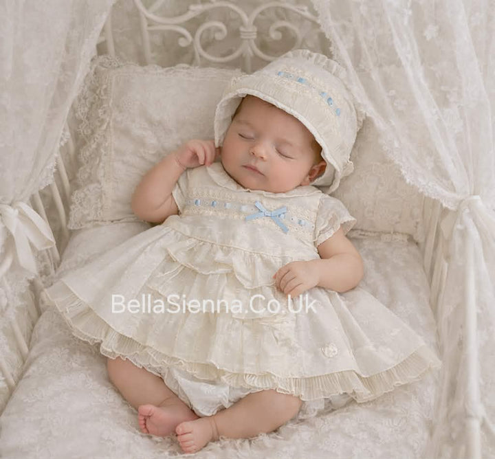 Dolce Petit Ivory/Blue Lace Baby Girls Dress Set 2003 VGB