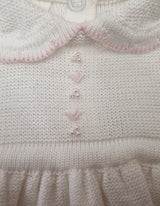 Pretty Originals White & Pink Knitted Dress & Bloomers With Tiny Pearl Detail - JP84232