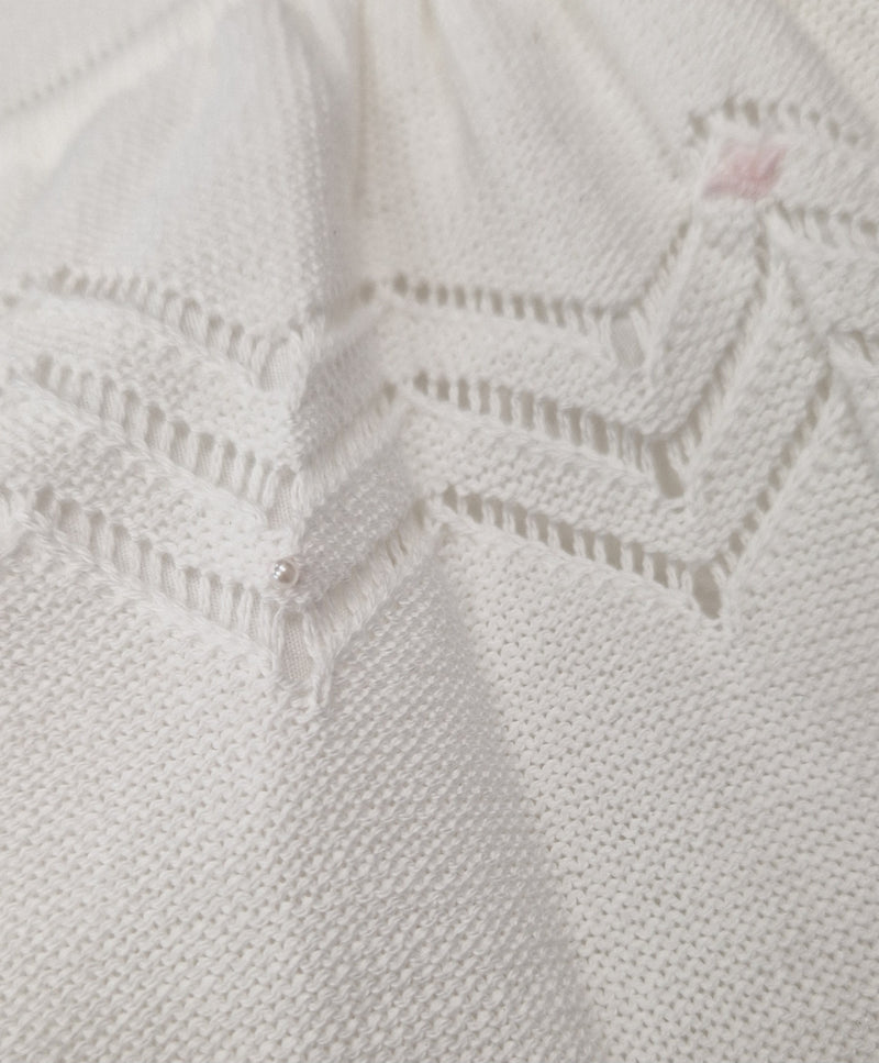 Pretty Originals White & Pink Knitted Dress & Bloomers With Tiny Pearl Detail - JP84232