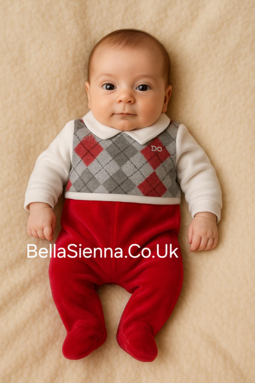 iDo Baby Boys  Perfect Christmas Red And Grey Velour Babygrow 8016
