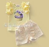 Lemon "Cupcake" Sparkle & Frill Shorts Set - Perfect For Easter