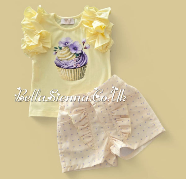 Lemon "Cupcake" Sparkle & Frill Shorts Set - Perfect For Easter