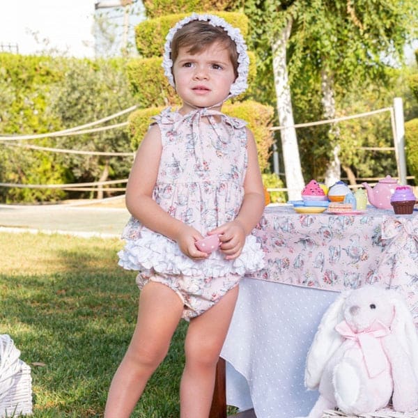 Babine Girls Teacup Ruffle Dress, Pants & Bonnet Set 2122004