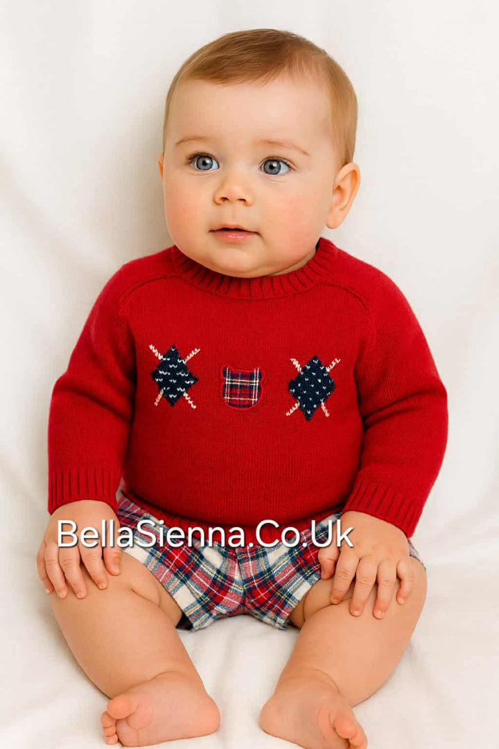 Mayoral Baby Boys Red Jumper & Tartan Shorts Set - 2207