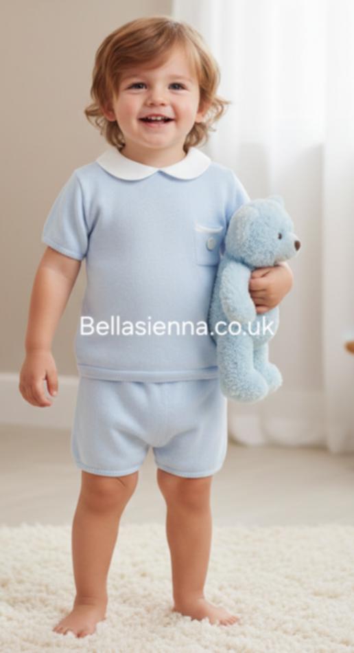 Granlei Boys Blue Fine Knitted Shorts Set -219MC
