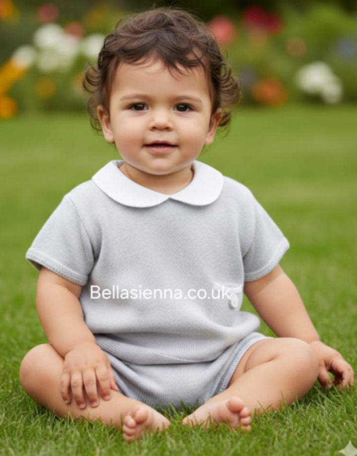 Granlei Boys Grey Fine Knitted Shorts Set - 219MC