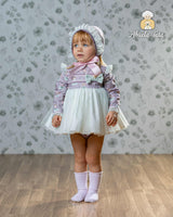 Abuela Tata Lilac & Green Tulle Ballerina Dress, Pants & Bonnet Set - 1299400