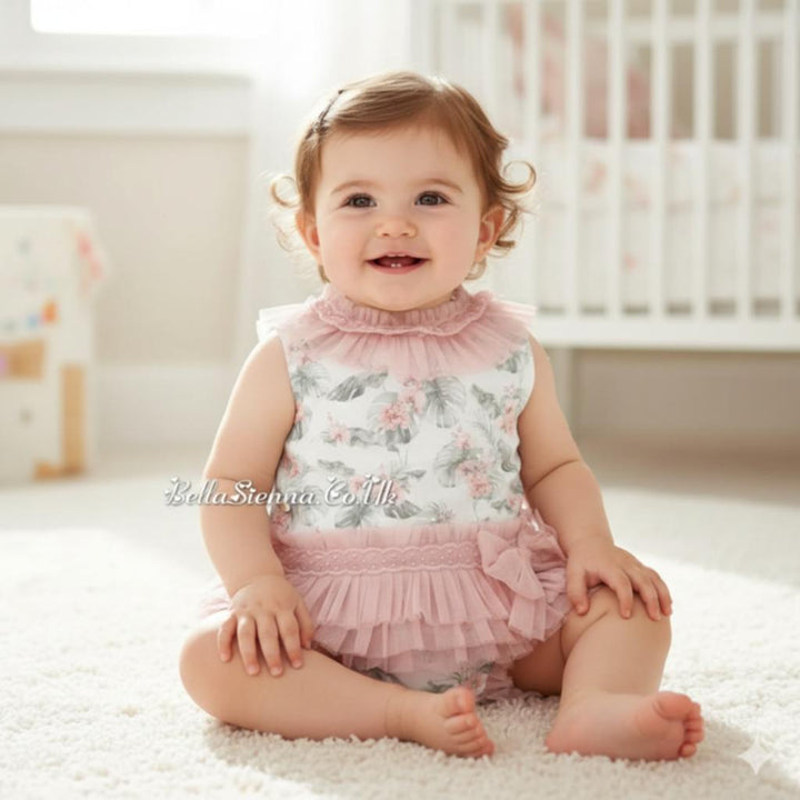 Basmarti Baby Top & Jam Pants Set With Dusky Pink Tulle Bow - 22040