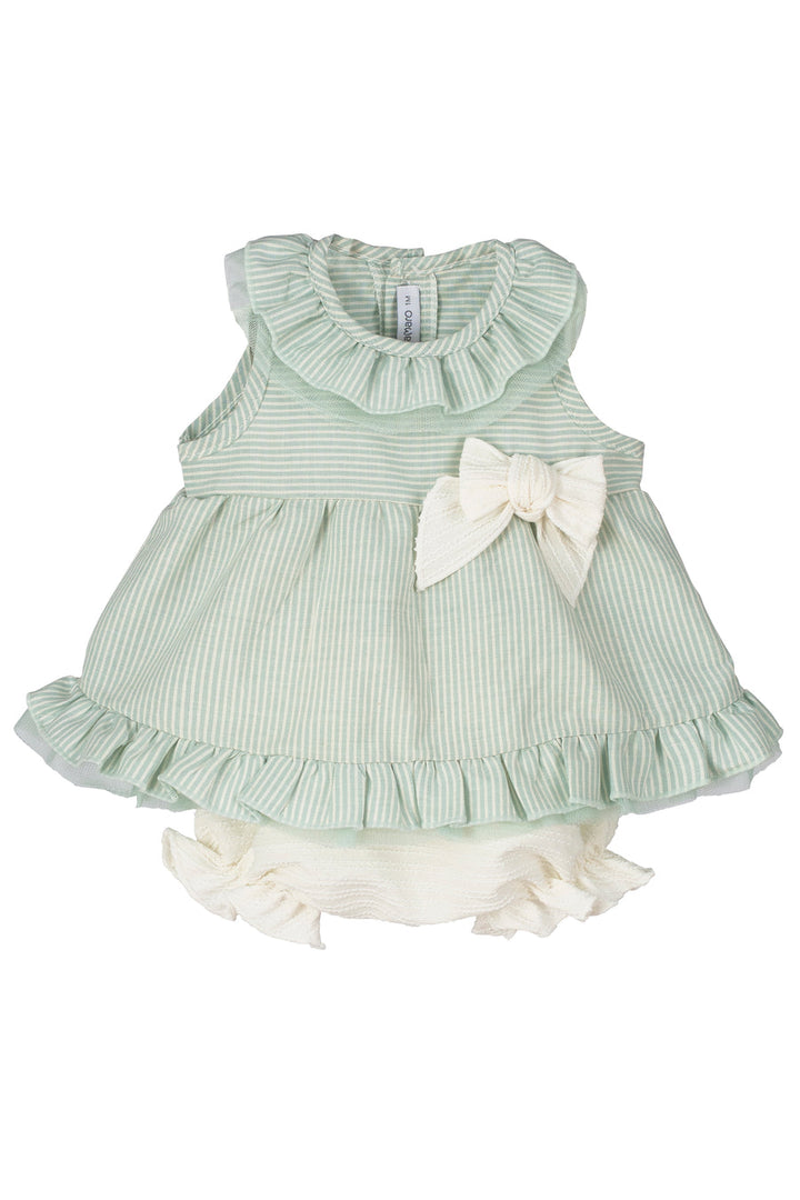 Calamaro Excellent Girls Mint Green Striped Dress & Pants set - 22057