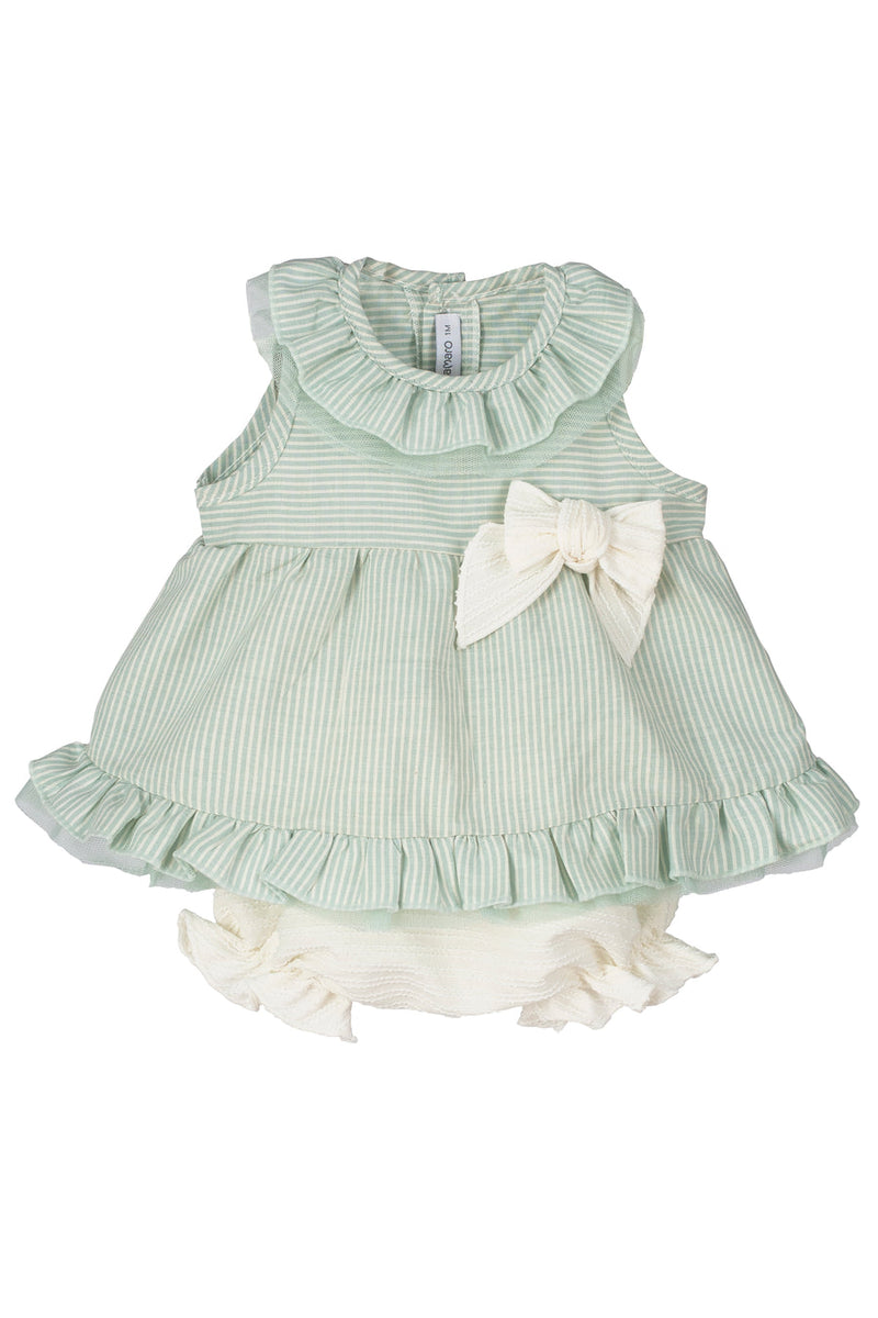 Calamaro Excellent Girls Mint Green Striped Dress & Pants set - 22057