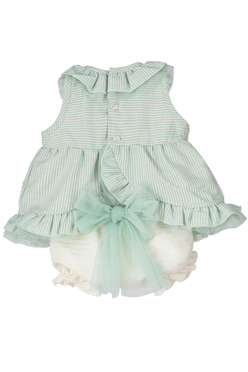 Calamaro Excellent Girls Mint Green Striped Dress & Pants set - 22057
