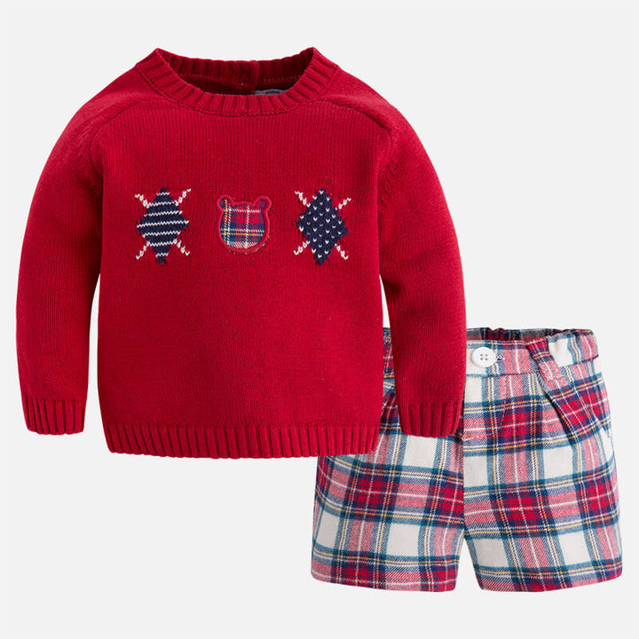 Mayoral Baby Boys Red Jumper & Tartan Shorts Set - 2207