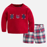 Mayoral Baby Boys Red Jumper & Tartan Shorts Set - 2207