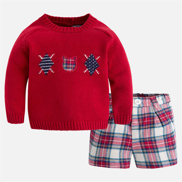 Mayoral Baby Boys Red Jumper & Tartan Shorts Set - 2207