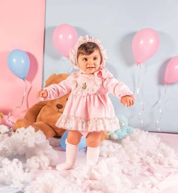 Babine Pink Teddy Bear Dress Set With Ruffles 2212002