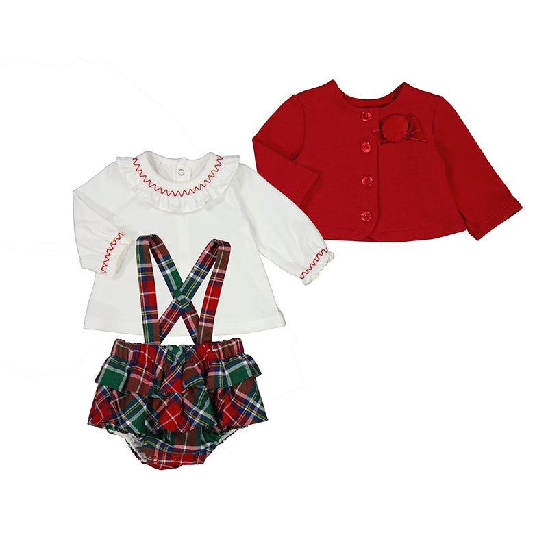 Mayoral Three Piece Set With Cardigan - 2238 - Red & Green Tartan