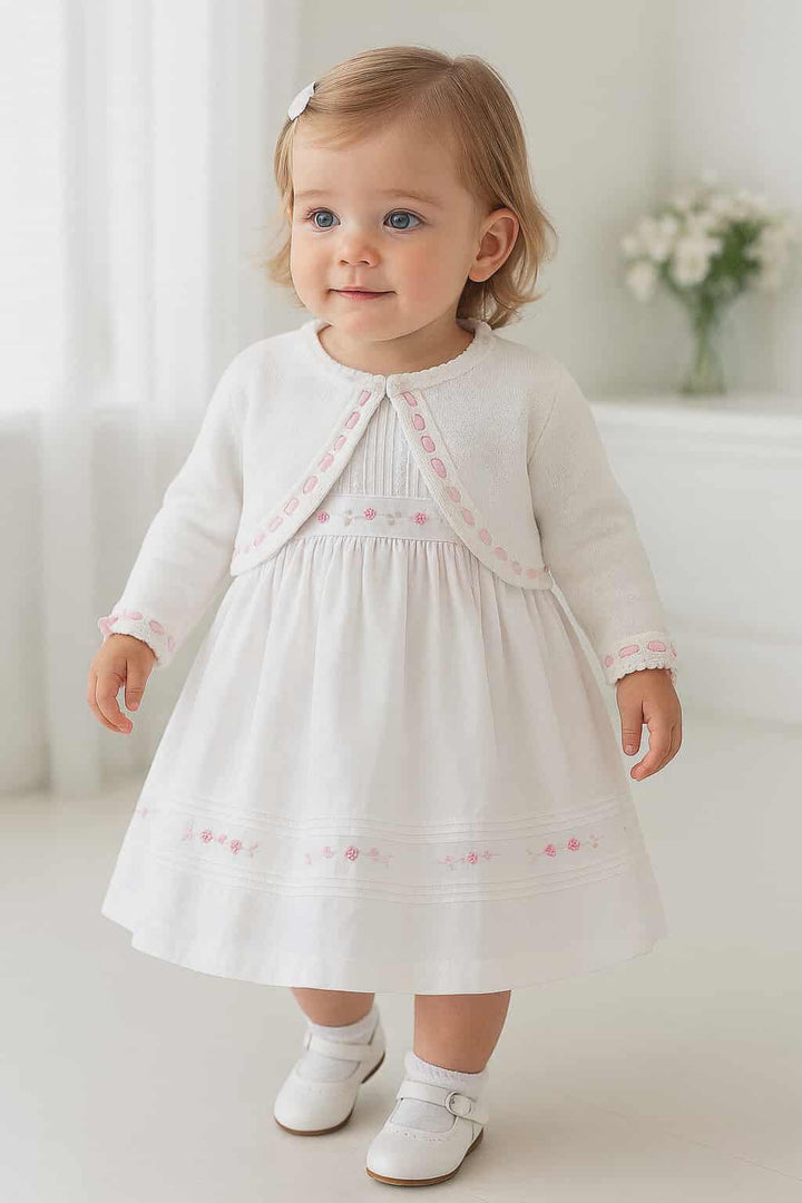 Pretty Originals Girls White And Pink Bow Cardigan