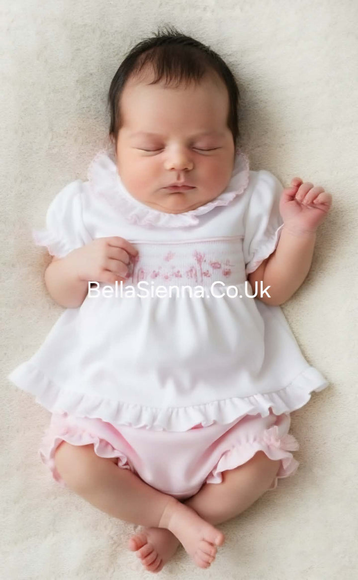 Blues Baby BB0344 Pink & White Smocked Two Piece Set - Summer