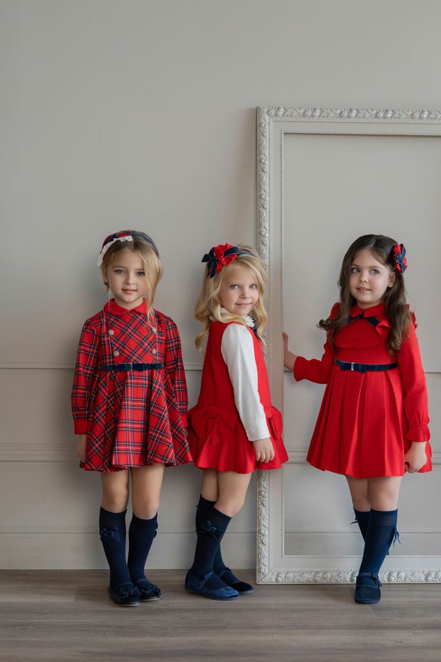 Miranda Girls White Blouse & Red Pinafore Dress Set - 232