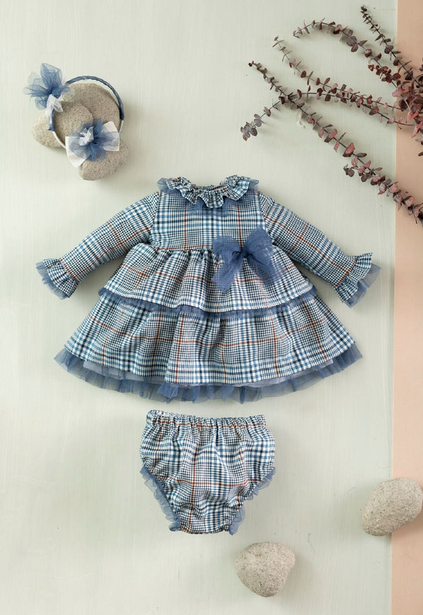 Basmarti  Blue, Camel & White Dogtooth Dress & Pants Set - 23521