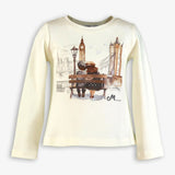 PRE-ORDER Miranda Girls Cream & Grey "London Scene" Skirt & Top Set With Gold Glitter Belt - 236