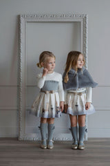 Miranda Girls Cream & Grey "London Scene" Dress With Gold Glitter Belt - 236 V