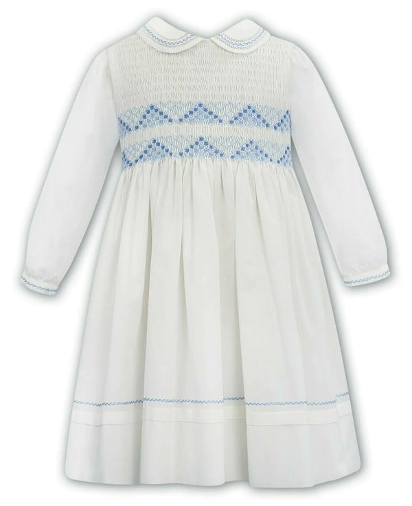 Sarah Louise Ivory/Blue Smocked Dress 012070