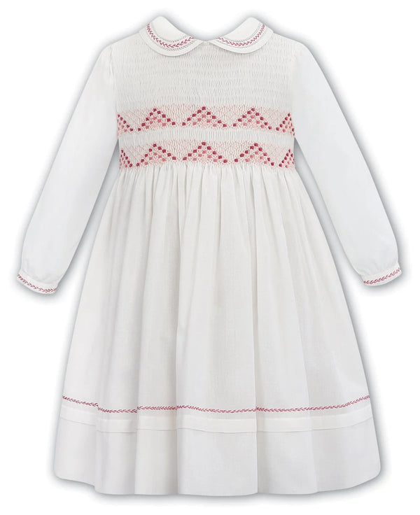 Sarah Louise Ivory/Pink Smocked Dress 012070