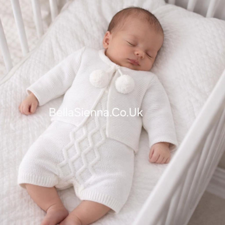 Dandelion White Unisex Pom Pom Dungaree Set A3687 White Unisex
